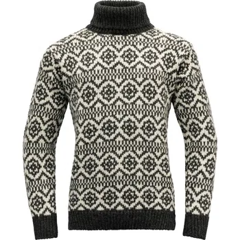 Pánský svetr Unisex svetr Devold Hoddevik Wool High Neck Anthracite/Offwhite XL