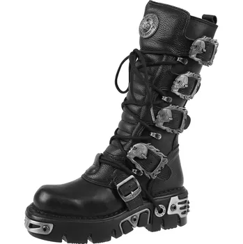 Pánská zimní obuv boty kožené dámské - 5-Buckle Boots (402-S1) Black - NEW ROCK - M.402-S1 - 40