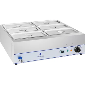Ohřívací zásuvka Royal Catering Bain Marie - 2 000 W - 6 x GN nádob 1/3 - s výpustí RCBM-6W-2000
