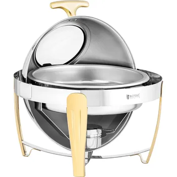 Chafing Dish - kulatý - pozlacení - rolovací kryt - 6 l - Royal Catering RCCD-RT21_6LG