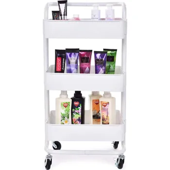 Servírovací stolek TROLLEY | celokovový pojízdný regál 3patrový | kovový vozík na kolečkách, výška 86 cm | bílý