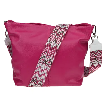 Kabelka NovaKabelka.cz Kožená italská crossbody kabelka Prisca Fuxia Scura s přídavným popruhem VIII