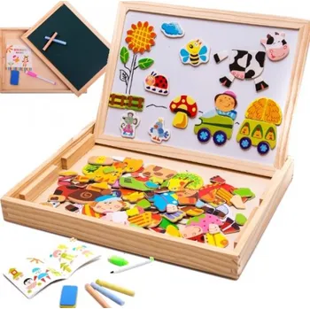 Hračka pro nejmenší iMex Toys Dřevěná magnetická tabulka s magnetkami 3v1 sada XXL