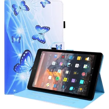 Pouzdro na tablet VSECHNONAMOBIL 54297 ART Zaklápěcí obal Amazon Kindle Fire HD 10 2019 / 2017 (9. generace / 7. generace) BLUE BUTTERFLIES