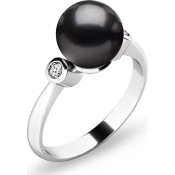 Prsten Dámský prsten bílé zlato 585/1000 přírodní diamant 0.054 ct perla a brilianty 10867-B-FW-Black velikost 52