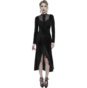 Dámské šaty šaty dámské DEVIL FASHION - Black Vintage Gothic Velvet Slit Long Sleeve Fishtail Party - XXL