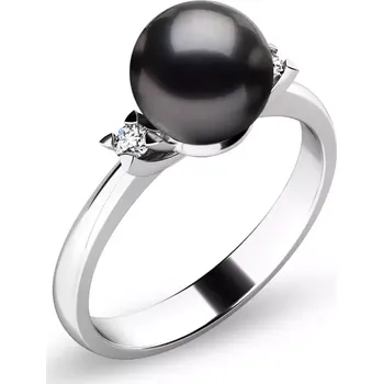 Oblečení a móda Dámský prsten bílé zlato 585/1000 přírodní diamant 0.050 ct perlový 10888-B-Black velikost 51