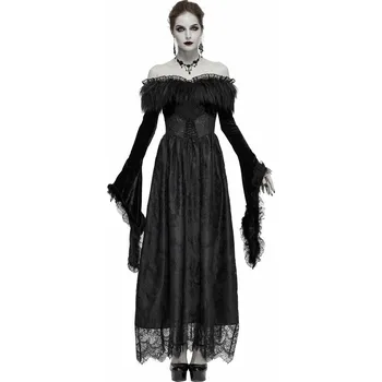 Dámské šaty šaty dámské DEVIL FASHION - A Coven Affair long Gothic Dress with Faux-Fur Collar - XXL
