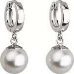 Stříbrné náušnice visací s perlou Preciosa bílé kulaté 31151.1