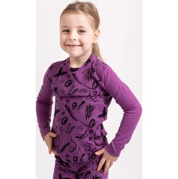 Dětské termoprádlo UNUO Unuo, Dětské merino triko s dlouhým rukávem Nature, Ostružinová, Kresba 98 - 104