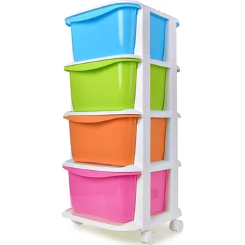 Úložný box QUATRO | 4patrový regál s výsuvnými boxy a kolečky | úložný plastový organizér | multicolor | 79 cm