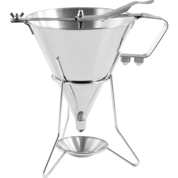 Royal Catering Plnicí trychtýř - 1,8 l - ušlechtilá ocel - 3 plnicí špičky - stojan se záchytnou miskou RC-OF05