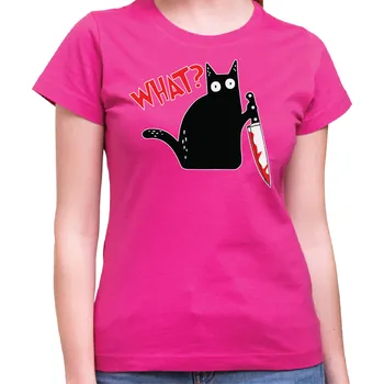 Pánské tričko Tričko - Vražedná kočka What?, Barva látky růžová , Střih Dámsky, Velikost S