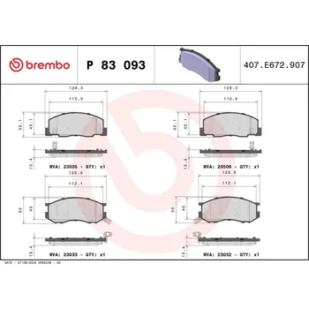 Brzdová destička Sada brzdových destiček, kotoučová brzda BREMBO P 83 093