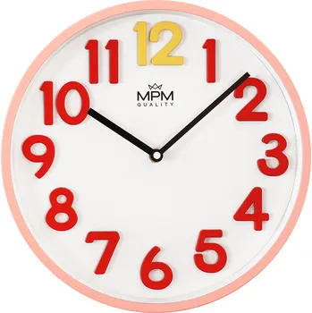 Hodiny MPM Dětské nástěnné růžové plastové hodiny MPM Meridi - A E01.4504.23