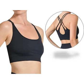 Bezešvý top Yoga s překříženými ramínky - černá-M