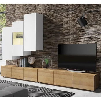 Obývací stěna Obývací stěna CALABRINI d | 300 cm | 5 dílů H | dub zlatý/bílá lesk