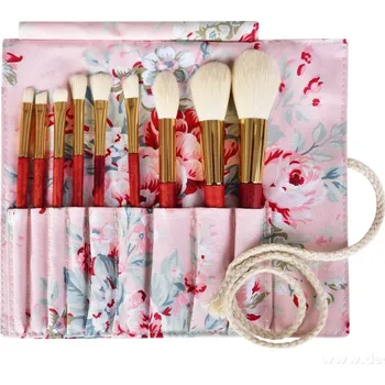 Kosmetický štětec BEAUTY | 9 ks profesionálních přírodních štětců na make-up | s látkovým pouzdrem | sada pro líčení | růžová