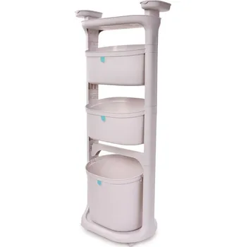 regál PRAKTIK | 4patrový pojízdný regál s vyjímatelným 15L kbelíkem a úložnými policemi