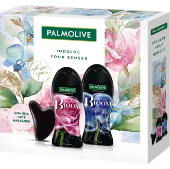 Sprchový gel Palmolive Sparkling Bloom Midnight Rose & Iced Peony sprchový gel 250 ml + Enchanted Orchid & Warm Vanilla sprchový gel 250 ml + masážní pomůcka Gua sha na obličej, kosmetická sada pro ženy