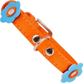 Obojek pro psa Obojek kožený Glamour Flower - oranžový (19-25cm/9mm)