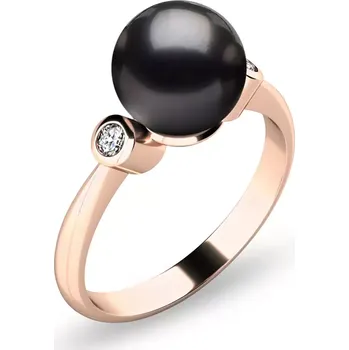 Prsten Dámský prsten růžové zlato 585/1000 přírodní diamant 0.054 ct perla a brilianty 10867-CV-FW-Black velikost 60