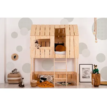 Adeko Domečková patrová dětská postel z masivního dřeva v přírodní barvě Pat A Rozměr: 80x180 cm