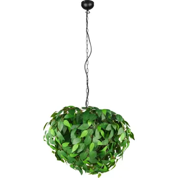 Trio Leuchten R10464015 LEAVY - Moderní závěsný lustr s lístečky Ø 70cm, 4 x E14 (Závěsné moderní svítidlo se zelenými plastovými lístečky)