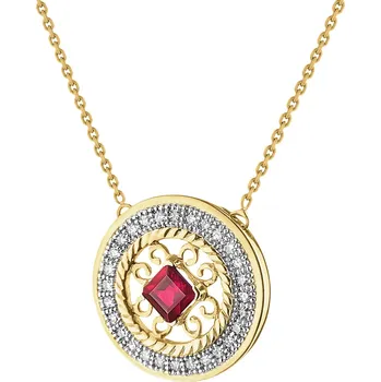 Náhrdelník Zlatý náhrdelník s diamanty a rubínem - rozeta - ryzost 585 - 160.497