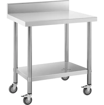 Kuchyňská pracovní deska Stůl z ušlechtilé oceli s kolečky - PREMIUM - 60 x 80 cm - 135 kg - lemování - Royal Catering RCAT-80/60-WS