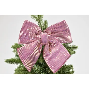 Vánoční dekorace Mašle s flitry 30 cm růžová