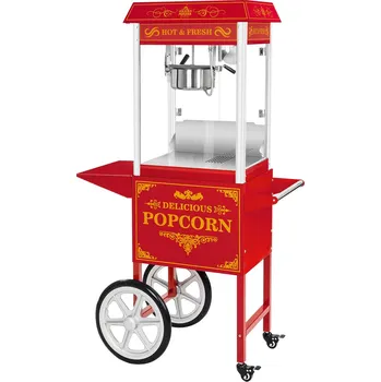 Popkornovač Royal Catering Stroj na popcorn s vozíkem - retro design - červený RCPW-16.3