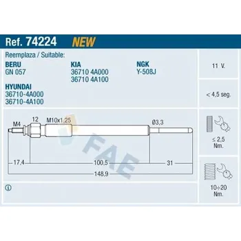 Zapalovací a žhavicí svíčka Žhavicí svíčka FAE 74224