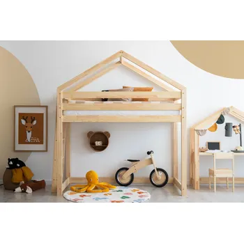 Dětská postýlka Adeko Domečková patrová dětská postel z masivního dřeva v přírodní barvě Mila DMPBA Rozměr: 70x160 cm