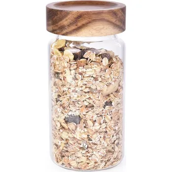 Dóza na potraviny BOROSIL | 580 ml | skleněná dóza s akáciovým víkem a silikonovým těsněním