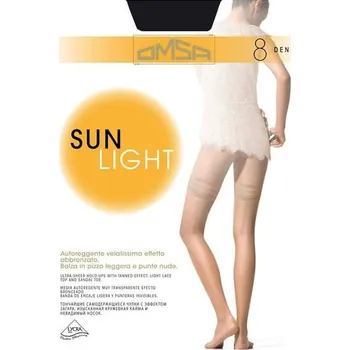 Dámské punčochy Dámské samodržící punčochy Omsa Sun Light 8 den béžová přírodní/odd.béžová 3-M