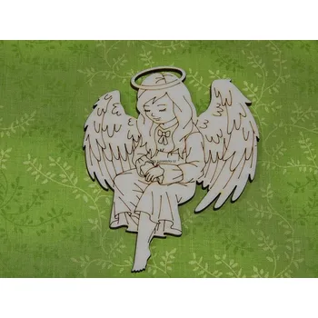 Dřevěná hračka Dřevěný výřez z překližky, sedící andílek, VELKÝ, cca 10 x 8 cm, 1ks