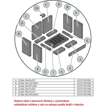 Krbová kamna Náhradní díl pro HAAS+SOHN NIVALA s výměníkem - CIHLA C - 30*207*280 ŠAMOT - zadní díl - 432317015503