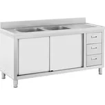 Dřezová skříň - 2 dřezy - Royal Catering - ušlechtilá ocel - 160 x 60 cm RC-IKS04