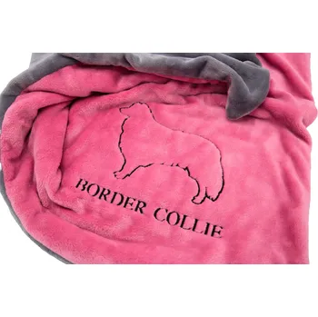Pelíšek pro psa Luxusní plyšová deka pro psa – border kolie Barva deky: ostružinová, Velikost deky: 100 x 70 cm, Výšivka: Border colie + silueta