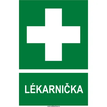 Značení LÉKÁRNIČKA symbol+text samolepící vinylová fólie 150x100 mm