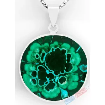 Přívěsek Stříbrný přívěsek (Ag 925/1000) s chryzokolem v malachitu QAA, prům. cca 32 mm, "mangrovy v ústí řeky Kongo" (CHLM1816P)