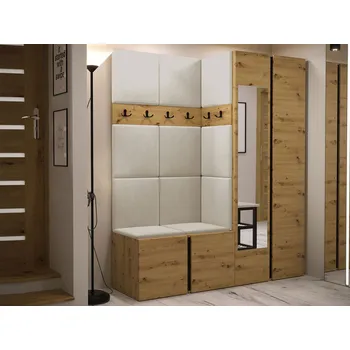 Předsíňová stěna MOB Předsíň Tovenaz XII (dub artisan + černá + béžová) (se zrcadlem)