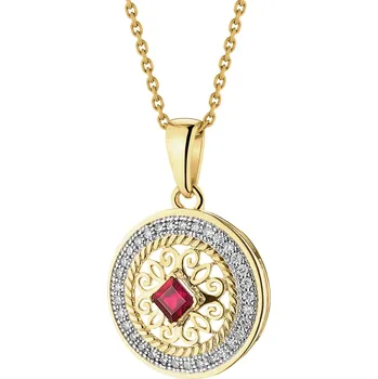 Přívěsek Zlatý přívěsek s diamanty a rubínem - rozeta - ryzost 585 - 160.497