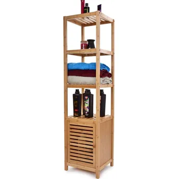 regál GoEco® | Bambusový regál se 3 policemi a skříňkou se dvířky | 140 cm