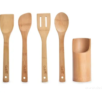 Sada kuchyňského náčiní GoEco® | 5 ks sada bambusového kuchyňského náčiní | Vařečky a obracečky ve stojanu