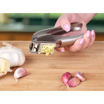 Lis na česnek GOURMET | Masivní nerezový lis na česnek | 17 cm | ČESNEKÁTOR | Výklopná lisovací komora
