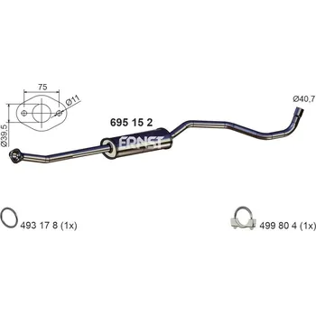 Výfukový systém Střední tlumič výfuku ERNST 695152