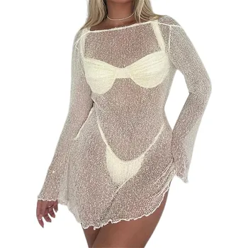 Dámské šaty Plážové průsvitné šaty s dlouhým rukávem Velikost: M, Barva (Varianta): B