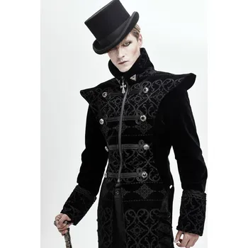 Pánský zimní kabát kabát pánský DEVIL FASHION - Bodom Gothic Floral Velvet Coat With Slit - S